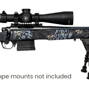 Camouflage bolt-action rifle with scope and bipod