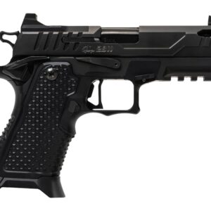 Black semi-automatic pistol with textured grip