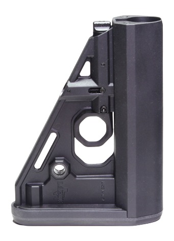 Black pistol brace accessory on white background