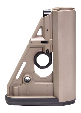 Tan pistol stabilizing brace accessory on white background
