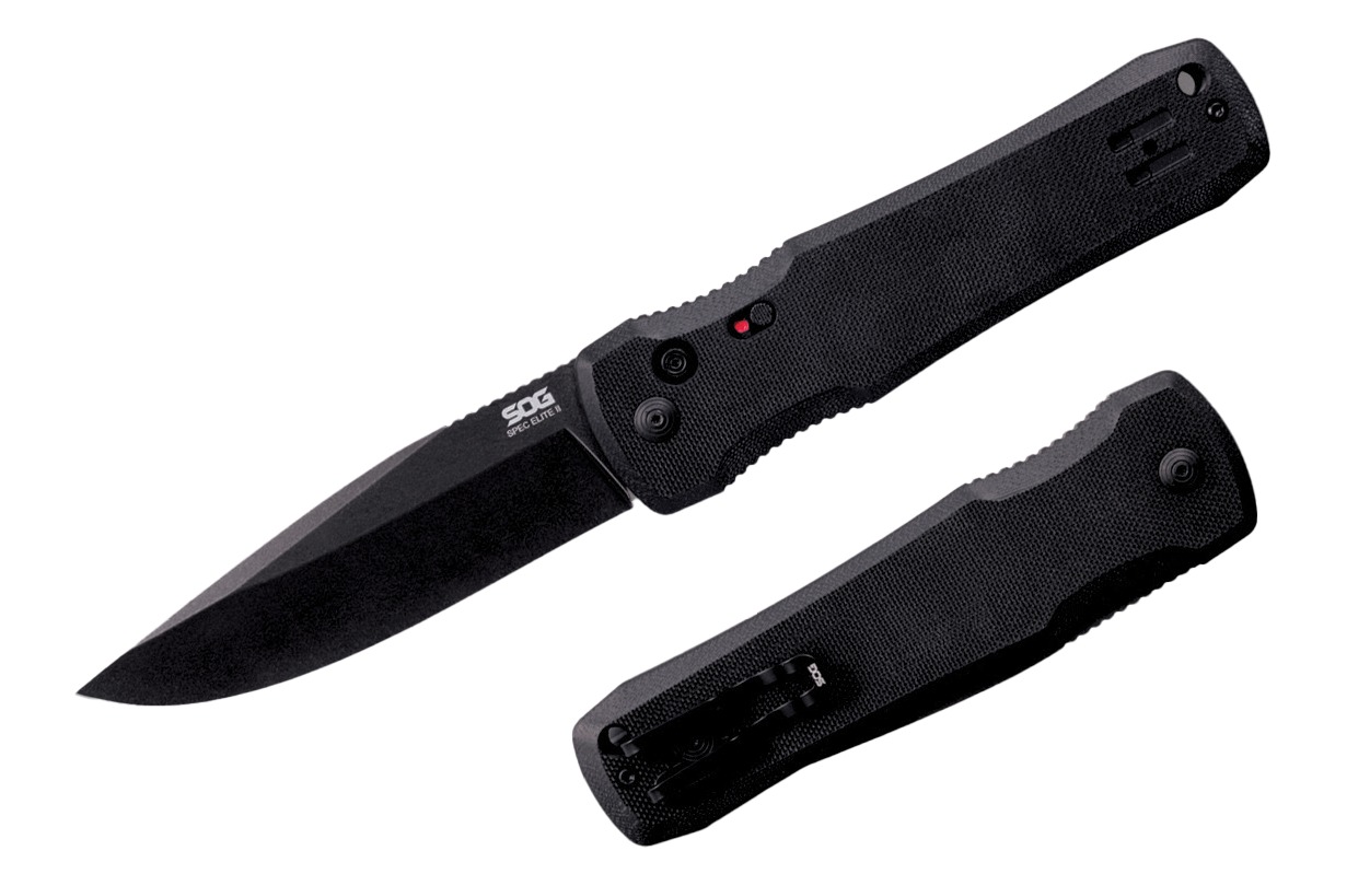 Black folding pocket knife open and closed