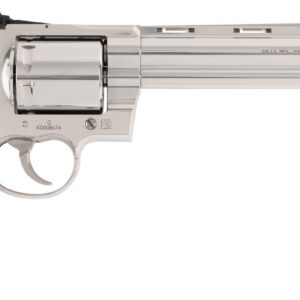 Stainless steel revolver with long barrel and black grip