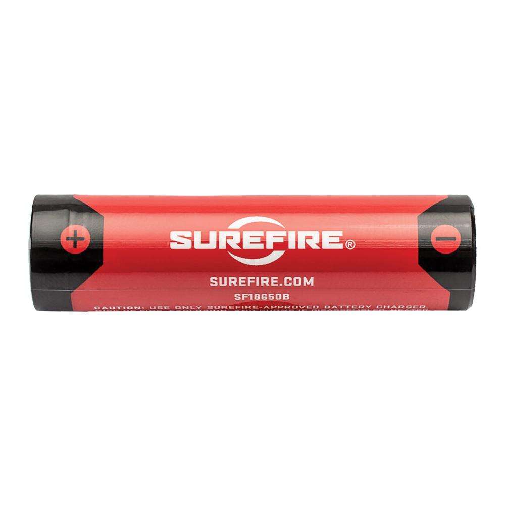 Red SureFire SF18650B rechargeable battery