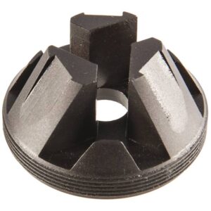 Black threaded metal mechanical component with center hole