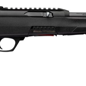 Black modern semi-automatic rifle on white background