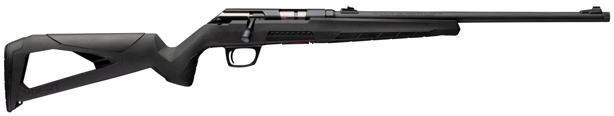 Black bolt-action rifle isolated on white background