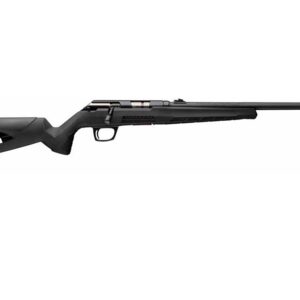 Black bolt-action rifle on white background