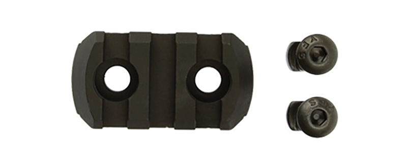 Black metal mounting bracket with two screws