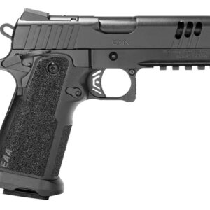 Black semi-automatic pistol isolated on white background