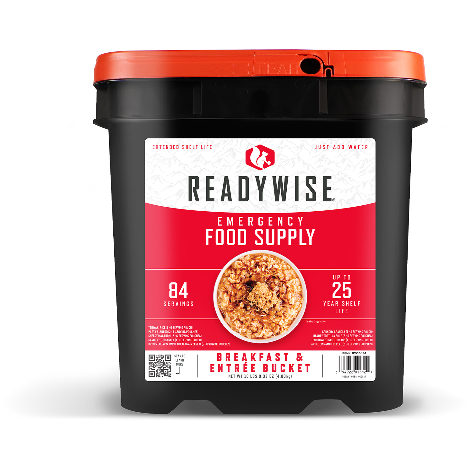 ReadyWise emergency food supply bucket with red lid