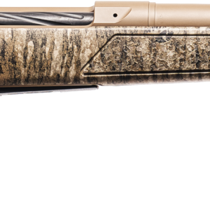 Camouflage bolt-action rifle on white background