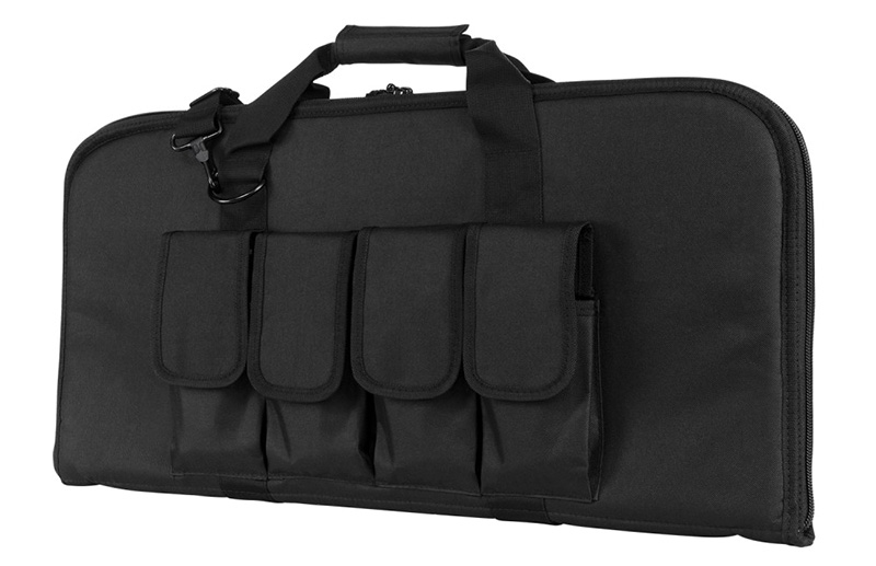 Black tactical rifle case with front pockets
