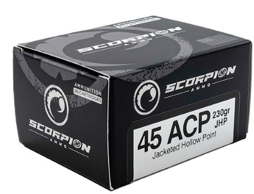 Box of Scorpion .45 ACP ammunition