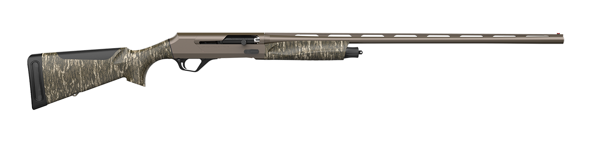 Camouflage semi-automatic shotgun isolated on white background