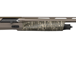 Camouflage-stock shotgun on white background