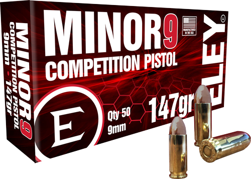 ELEY Minor 9mm 147gr ammunition box and cartridges