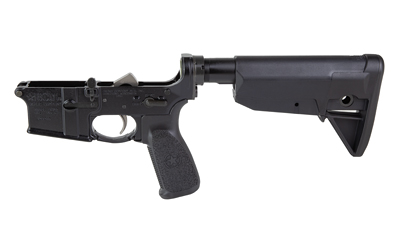 Black AR-15 lower receiver with stock