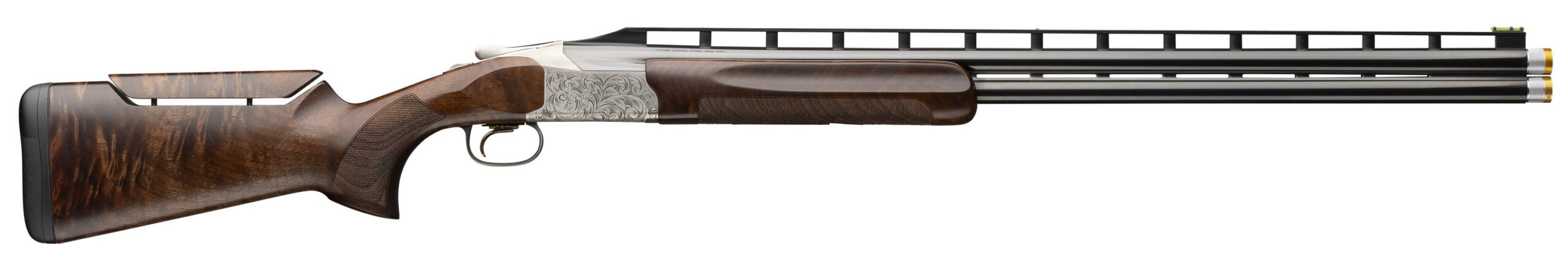 Over-under double barrel shotgun with wooden stock
