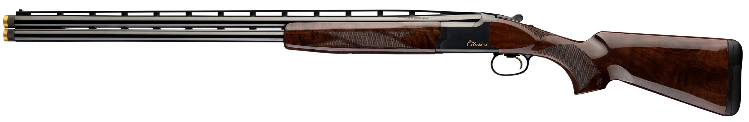 Over-under double-barrel shotgun with wooden stock