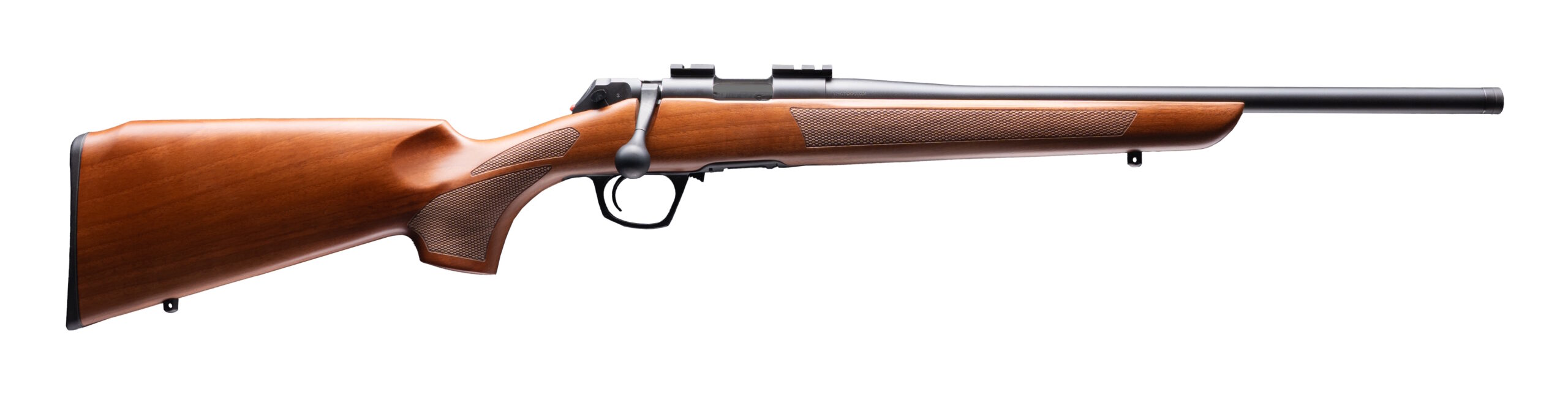 Bolt-action rifle with wooden stock