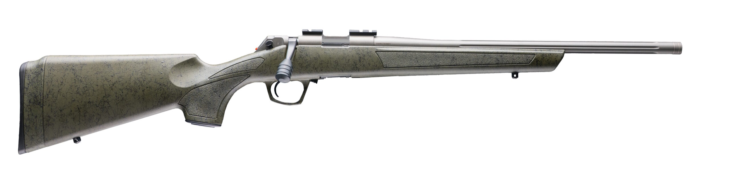 Bolt-action hunting rifle on white background