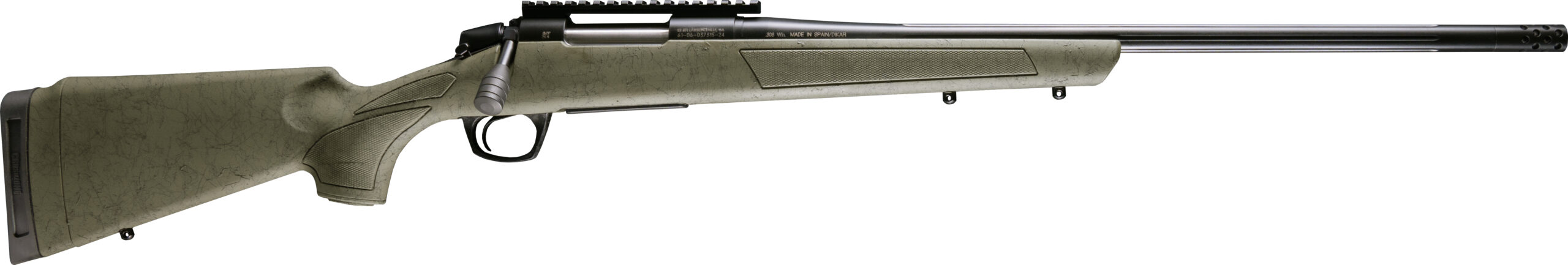 Bolt-action rifle with green synthetic stock