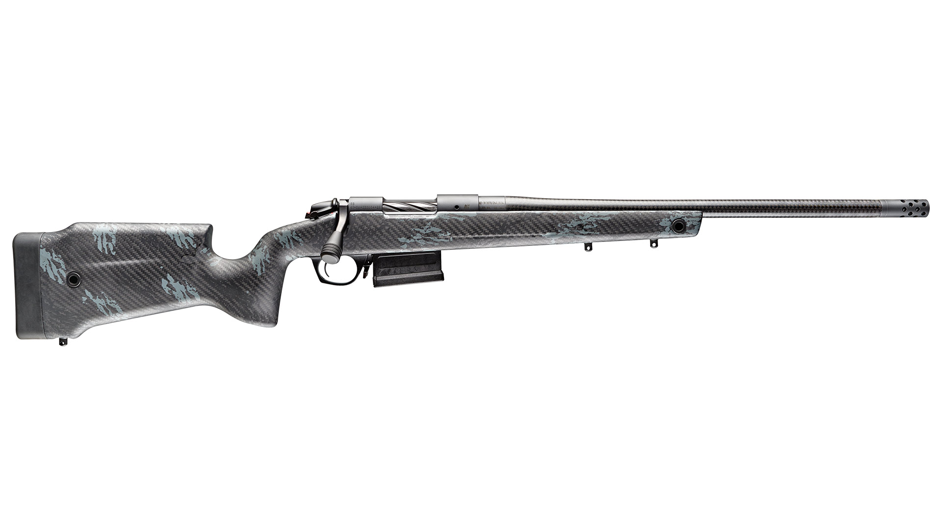 Carbon fiber bolt-action rifle with long barrel