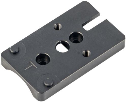 Black metal mounting plate with threaded holes