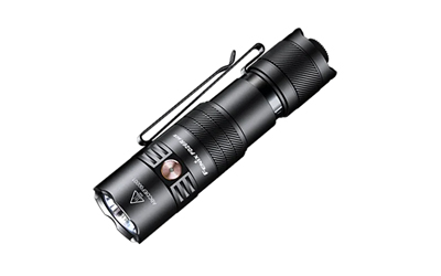 Black tactical LED flashlight with pocket clip