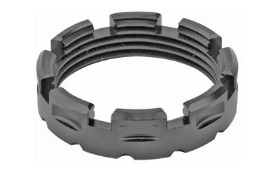 Metal slotted round locknut on white background