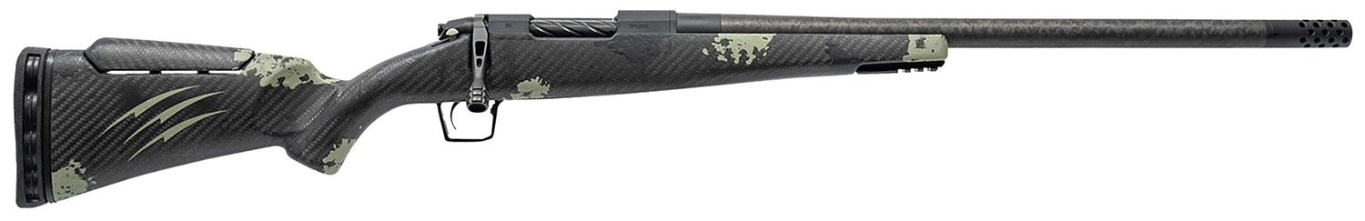 Camouflage bolt-action rifle with carbon fiber stock