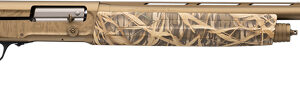 Camouflage semi-automatic shotgun on white background