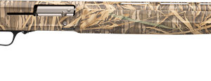 Camouflage semi-automatic shotgun on white background
