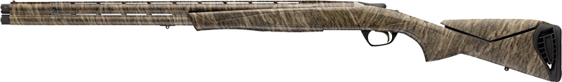 Wood-grain camo shotgun on white background