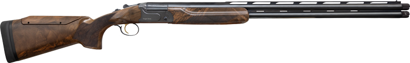 Over-under double barrel shotgun with wooden stock