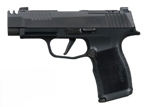 Black semi-automatic handgun on white background