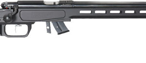 Black precision bolt-action rifle with long barrel