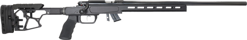 Black precision bolt-action rifle with long barrel