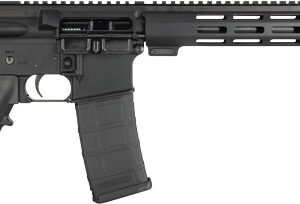 Black AR-15 style semi-automatic rifle