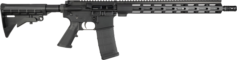Black AR-15 style semi-automatic rifle