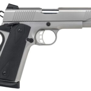 Silver semi-automatic pistol with black grip