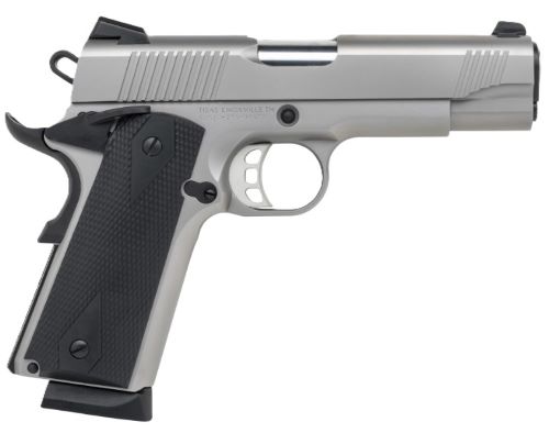 Silver semi-automatic pistol with black grip