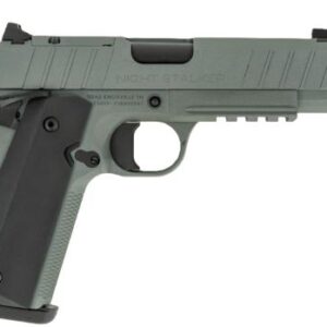 Green and black semi-automatic pistol side view