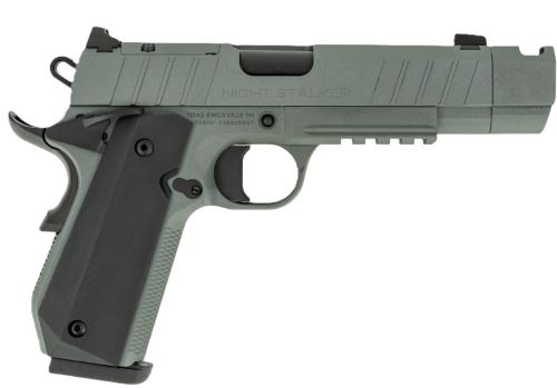 Green and black semi-automatic pistol side view