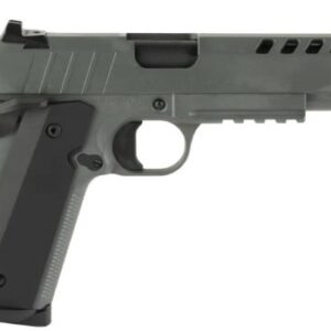 Semi-automatic handgun side view on white background