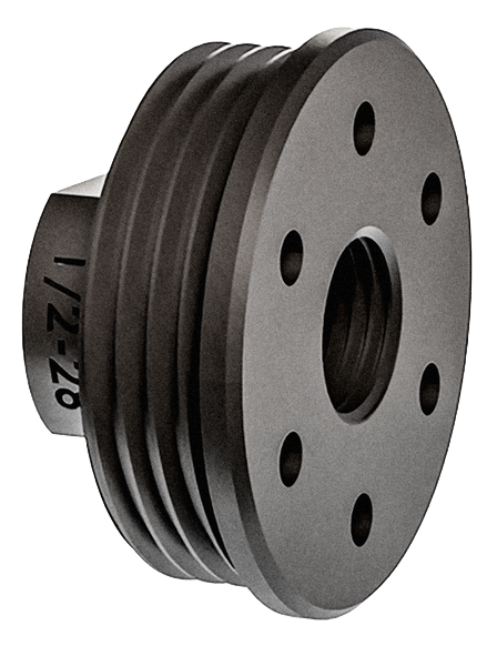 Black multi-groove metal pulley with bolt holes