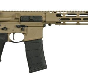 Tan and black AR-15 style rifle
