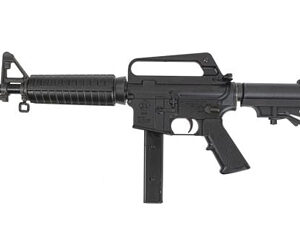 Black M4-style rifle on white background