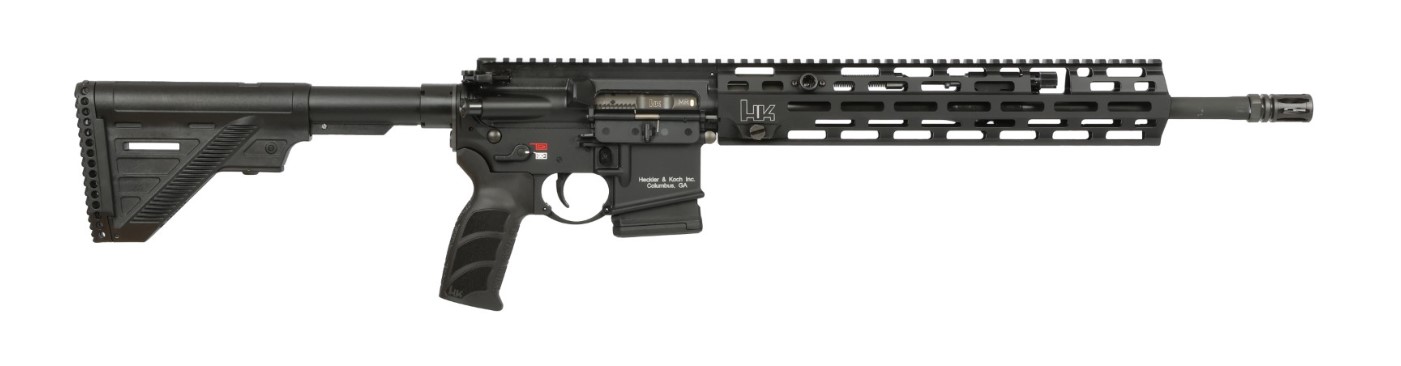 Black HK-style semi-automatic rifle on white background