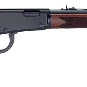 Lever-action rifle with wooden stock on white background